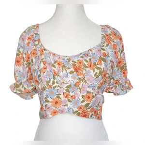 NWT Just Polly Junior's Peaseant Style Crop Top with Tie Back Size Medium